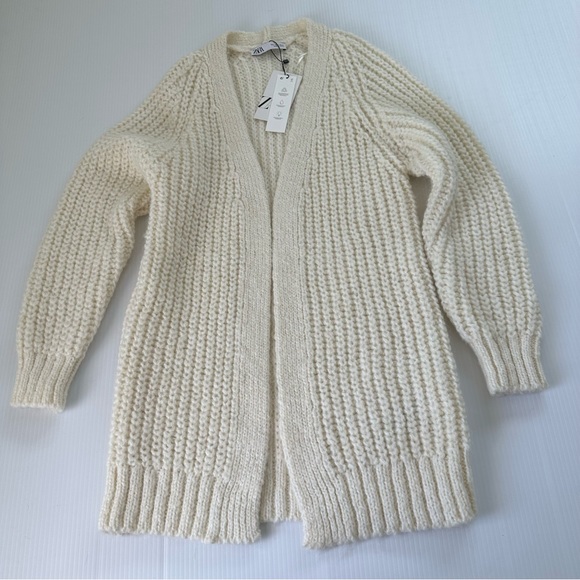 Zara Open Front Long Line Cardigan Cream, S - Picture 2 of 9